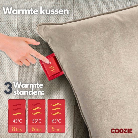 Coozie Heat Pillow Beige Velvet - Rechargeable électriquement - Oreiller chauffant sans fil - 45 x 45 cm