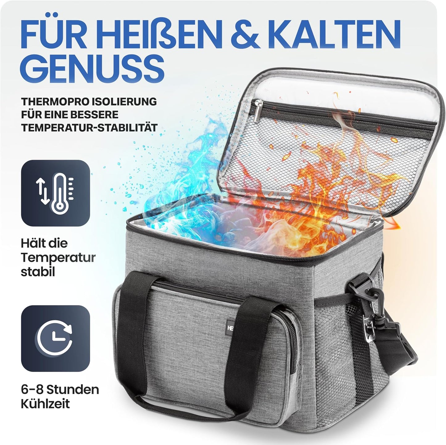 HELDENWERK Cooler Bag Small & Foldable - 10 Liter Thermal Lunch Bag - Insulated, Waterproof & Leakproof - Cooler Bag - Brunch and Lunch Bag - Light Grey