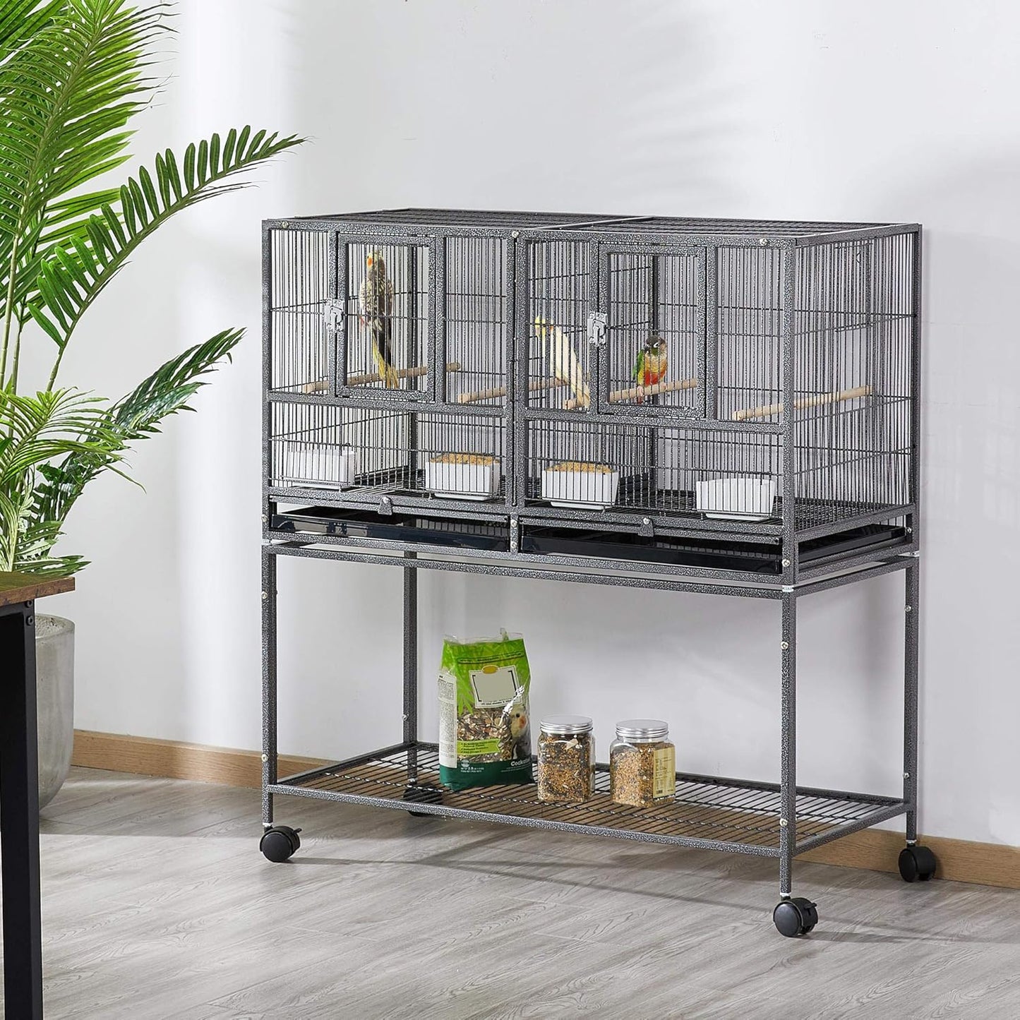 Yaheetech Double Bird Cage - With Wheels - Metal - 95.5 x 45.5 x 105 cm - Black