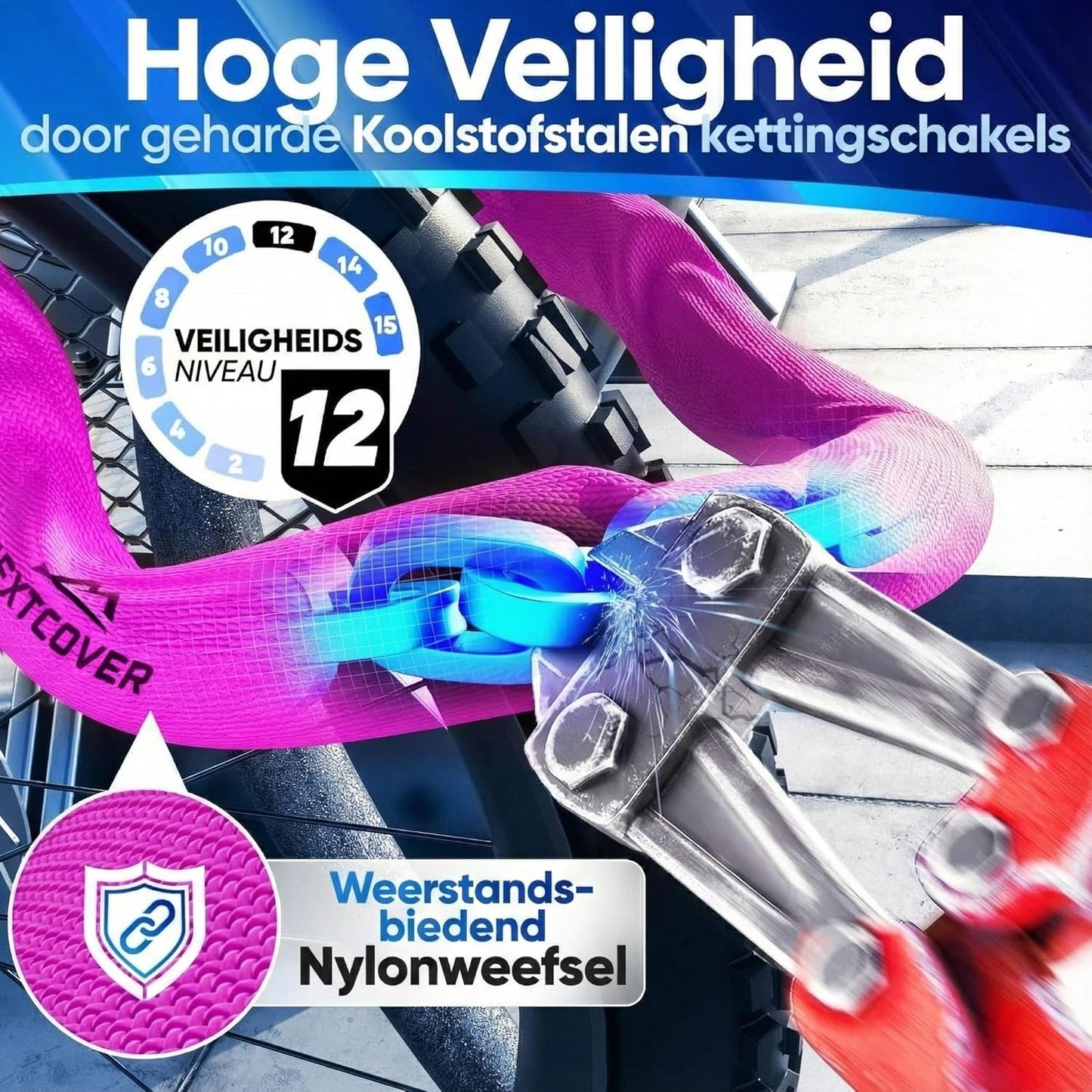 NEXTCOVER® Cadenas pour bicyclette LockOne avec code de combinaison I - [SAFESECURE] cadenas à combinaison cadenas pour bicyclette très sûr cadenas à combinaison I cadenas à chaîne robuste et durable bicyclette I Cadenas pour bicyclette