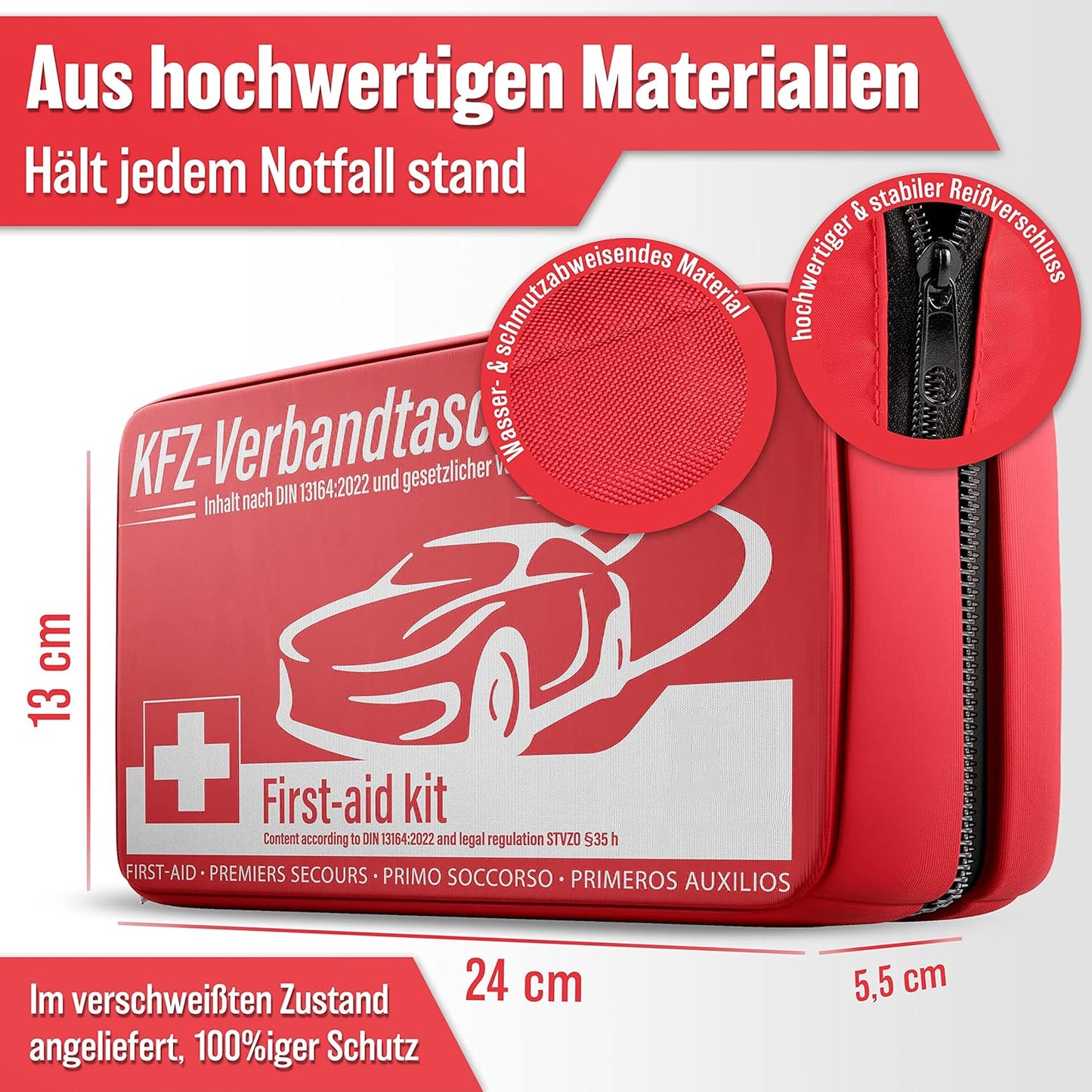 Trousse de secours Hero pour voiture - Valable en Europe - Trousse de secours selon la norme actuelle 2026