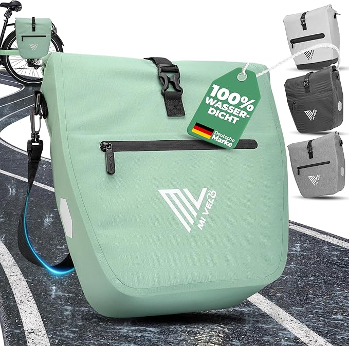 MIVELO Pannier - Imperméable & Incl. Compartiment pour ordinateur portable & Bandoulière - 20 litres - Mint
