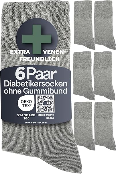HELDENWERK Chaussettes de confort pour femmes et hommes, 6 paires, chaussettes confortables sans élastique ni couture en 97% coton, chaussettes de santé extra larges avec bande confortable - Taille35-38