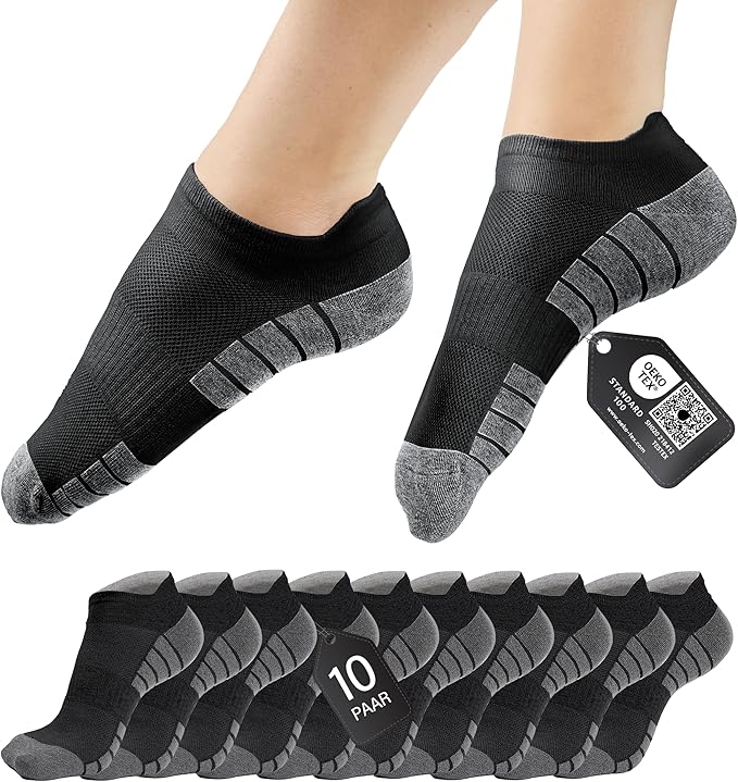 Heroism Sneaker socks for women and men 10 pairs - Short sports socks with breathable cotton - Unisex running sock set - Size 43-46