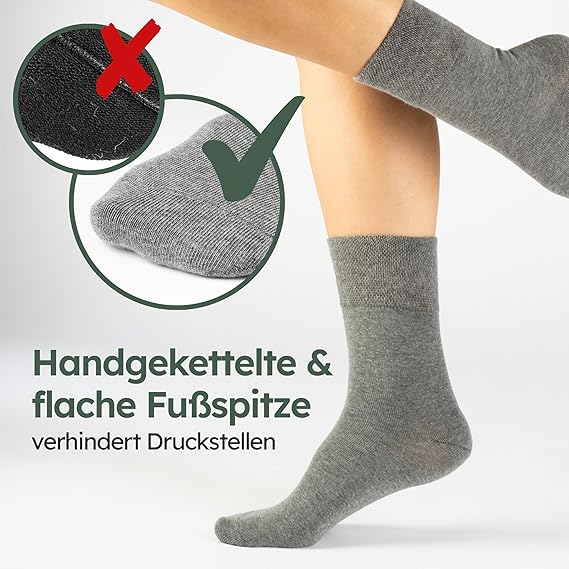 HELDENWERK Chaussettes de confort pour femmes et hommes, 6 paires, chaussettes confortables sans élastique ni couture en 97% coton, chaussettes de santé extra larges avec bande confortable - Taille35-38