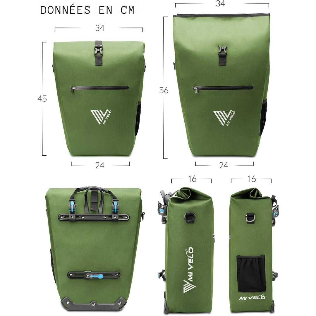 Sacoche étanche 3 en 1 MIVELO - avec pochette pour ordinateur portable et bandoulière - 25L - Vert olive