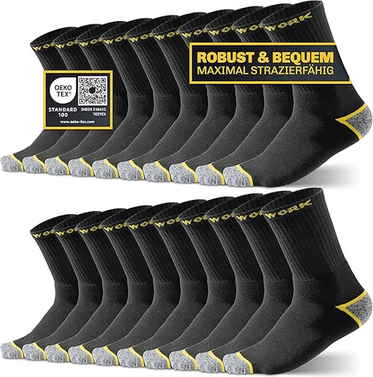 HELDENWERK 10 paires de chaussettes de travail pour hommes, premium | chaussettes de travail renforcées en coton respirant | chaussettes de travail robustes avec ceinture confortable - Taille 35-38