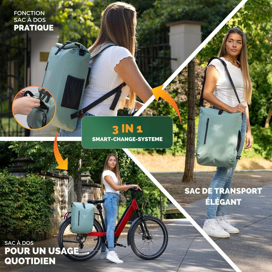 Sacoche étanche 3 en 1 - MIVELO - avec compartiment pour ordinateur portable - sans PVC - 20L - vert menthe
