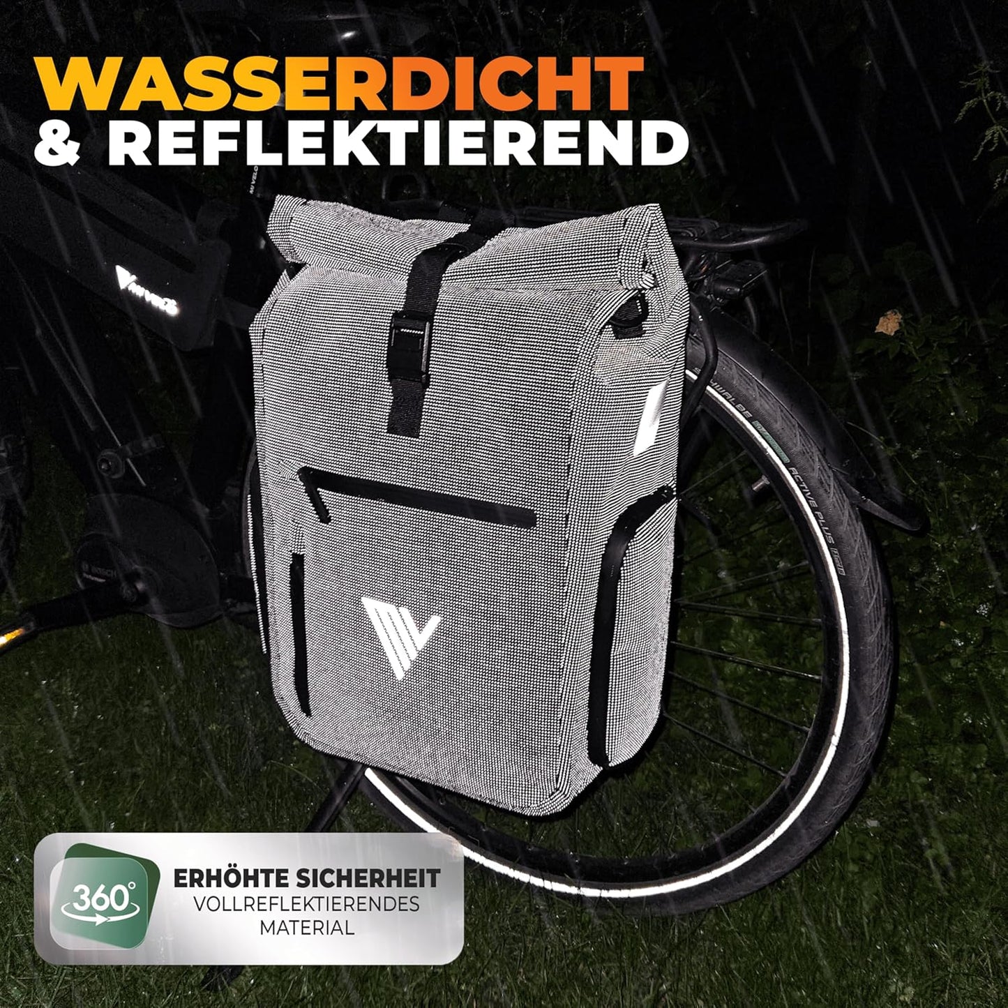 MIVELO 3-in-1 sacoche, sac à dos et sac à bandoulière étanches - 25L, noir réfléchissant - avec compartiment pour ordinateur portable et fonction de conversion rapide