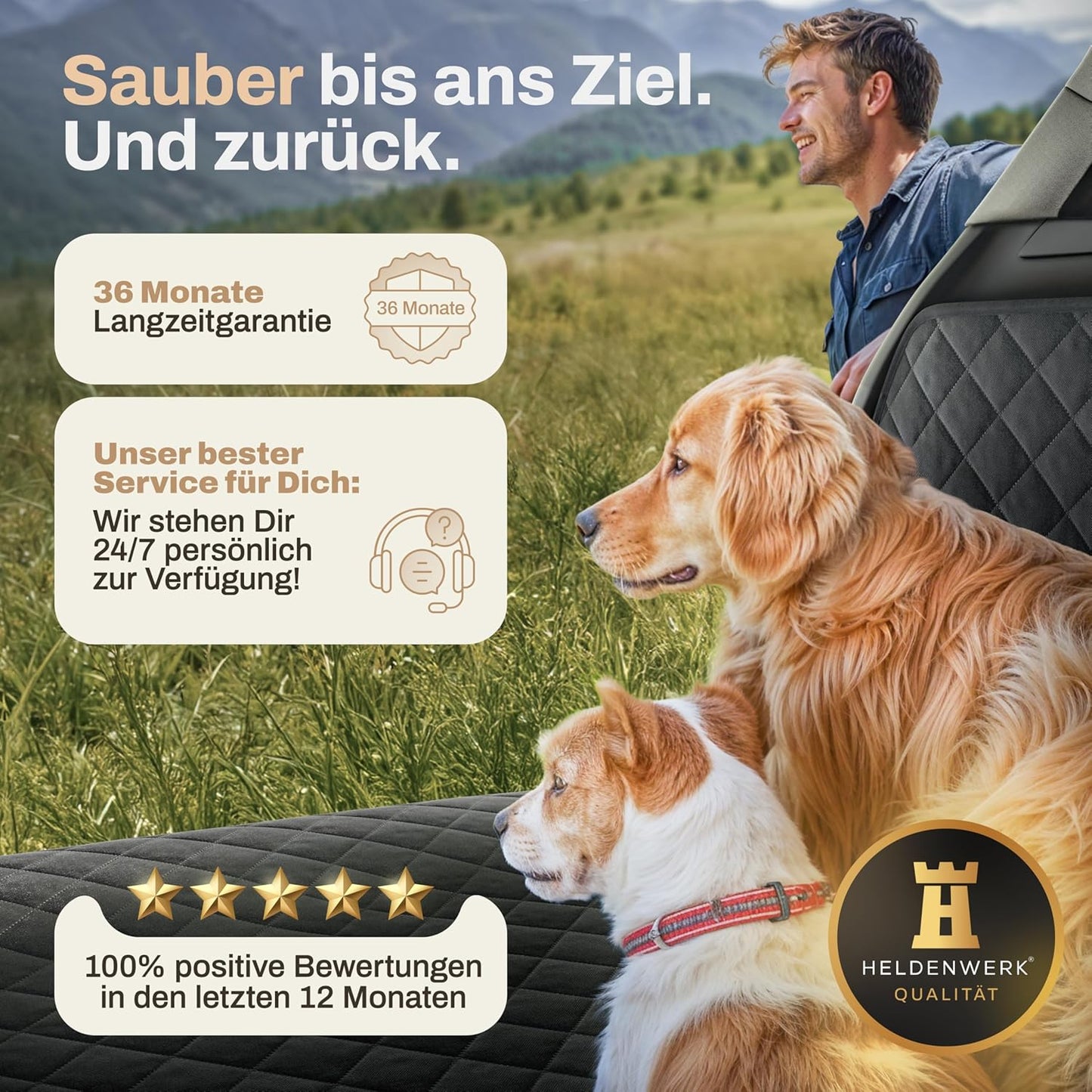 HELDENWERK Protège-bottes pour chiens - Imperméable et résistant aux rayures - Avec protection latérale et pare-chocs - Adaptation universelle - Premium rembourré - Noir