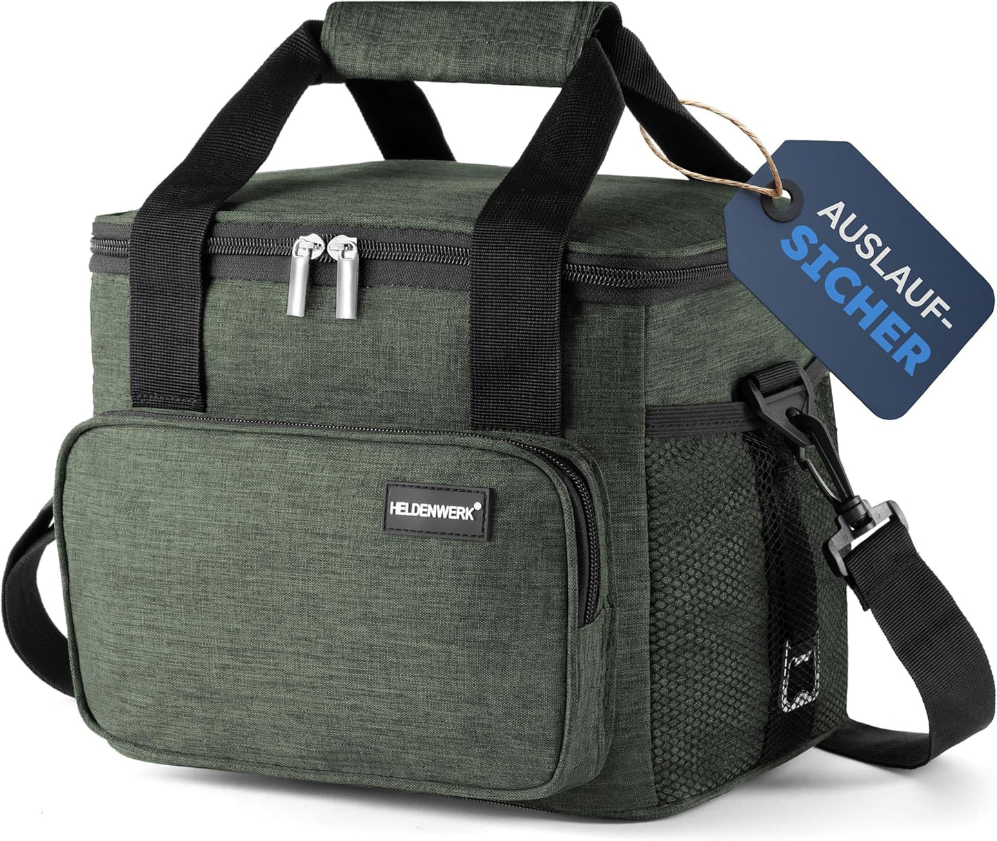 HELDENWERK Cooler Bag Small & Foldable - 10 Liter Thermal Lunch Bag - Waterproof & Leakproof - Insulated Picnic and Cooler Bag - With Bottle Opener - Olive Green
