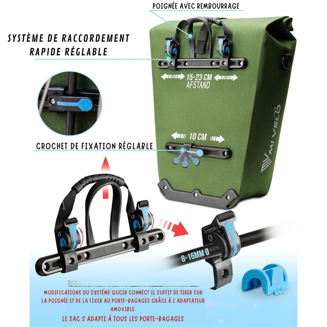 Sacoche étanche 3 en 1 MIVELO - avec pochette pour ordinateur portable et bandoulière - 25L - Vert olive