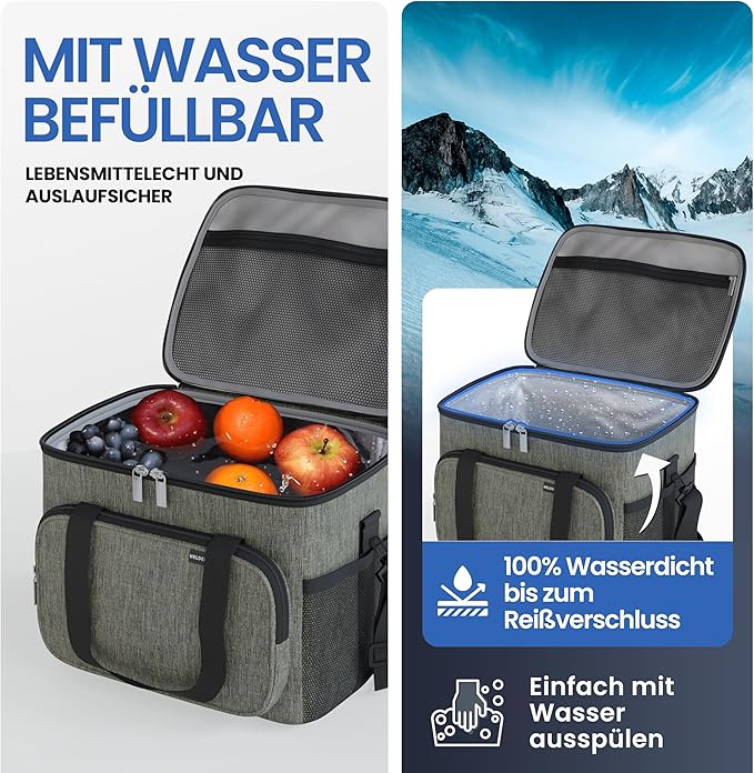 HELDENWERK Grand sac isotherme, pliable, glacière isolée, sac thermo, étanche et imperméable, sac à pique-nique, sac à déjeuner, sac thermo, sac isotherme - Vert olive