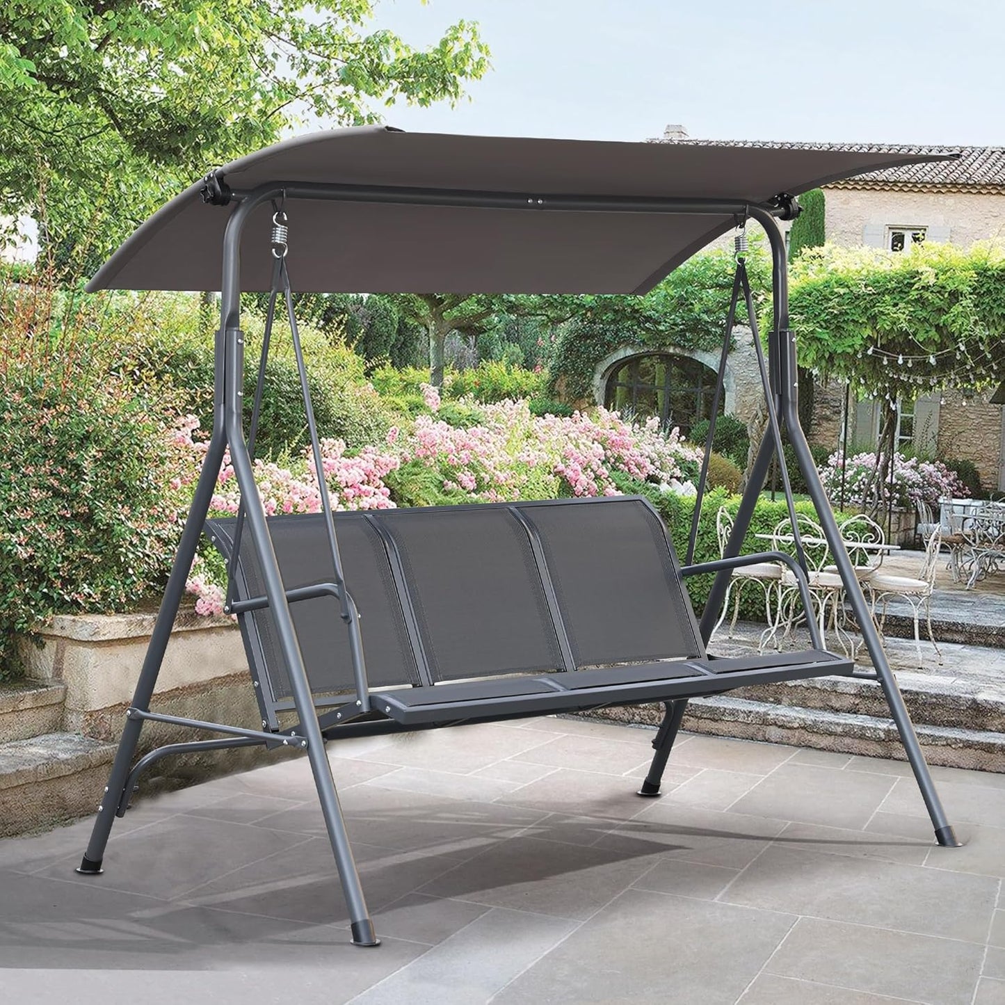 Angel Living Balançoire de jardin - 3 places - Toit - Chaise Teslin - 170x110x152 cm - Teslin
