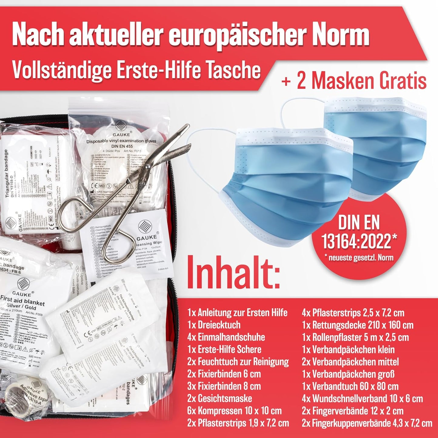 Trousse de secours Hero pour voiture - Valable en Europe - Trousse de secours selon la norme actuelle 2026