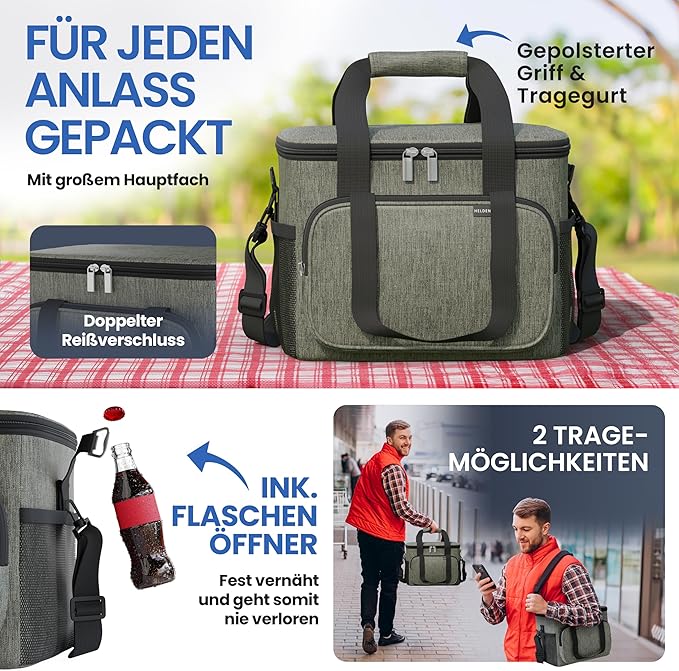 HELDENWERK Grand sac isotherme, pliable, glacière isolée, sac thermo, étanche et imperméable, sac à pique-nique, sac à déjeuner, sac thermo, sac isotherme - Vert olive