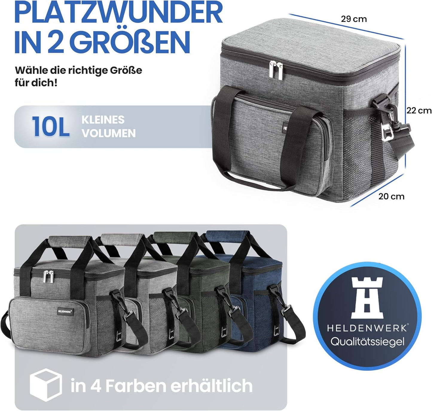 HELDENWERK Cool Bag Small & Foldable 10 L - Sac à lunch isotherme pour aliments et boissons - Imperméable et étanche - Sac de pique-nique, glacière, sac pour brunch et petit-déjeuner