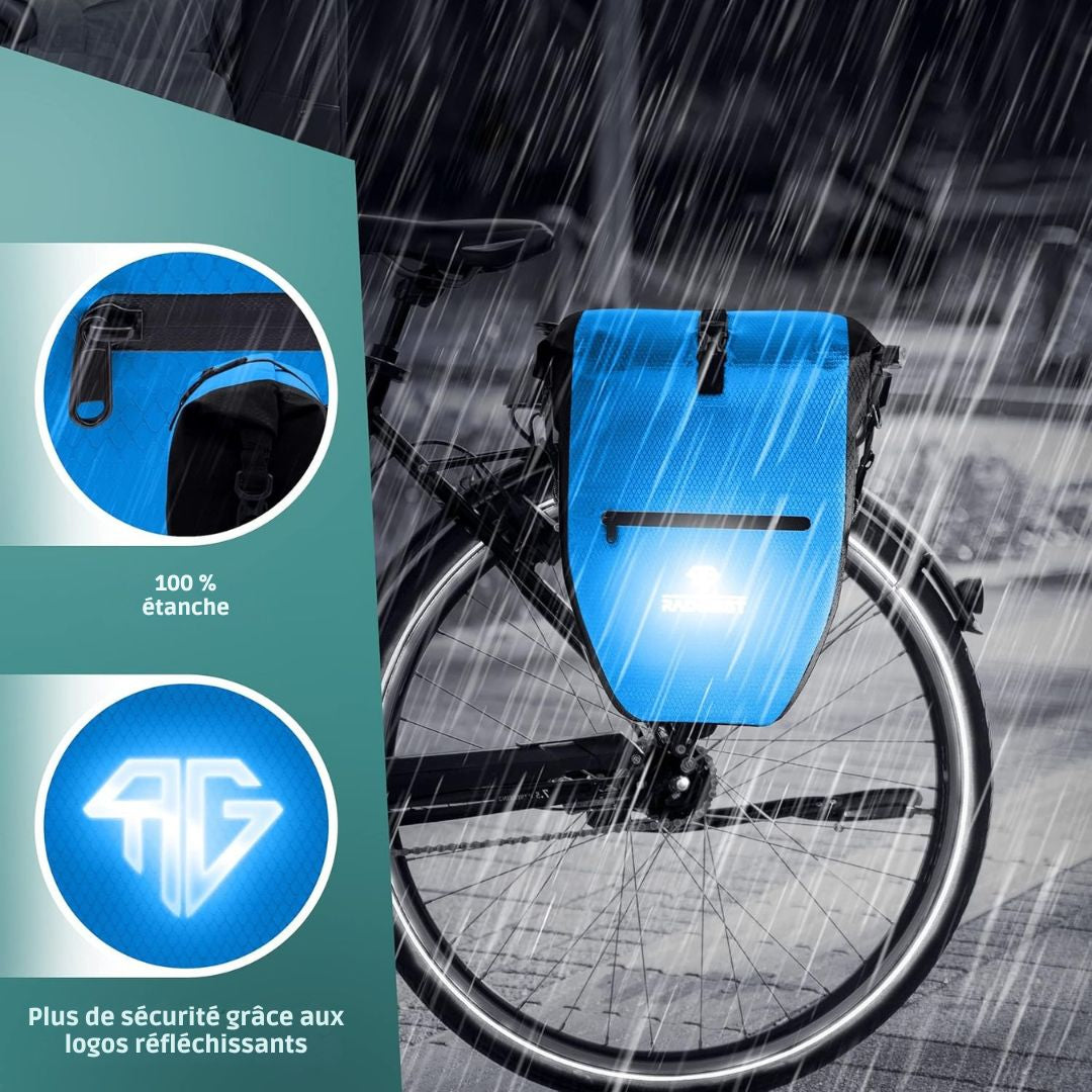 Sacoche de vélo pour porte-bagages RADGEIST - étanche et sac à bandoulière - réflecteurs - bleu