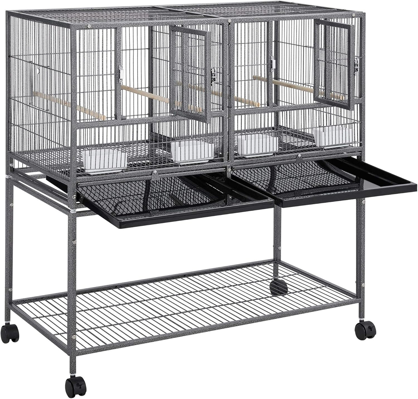 Yaheetech Double Bird Cage - With Wheels - Metal - 95.5 x 45.5 x 105 cm - Black