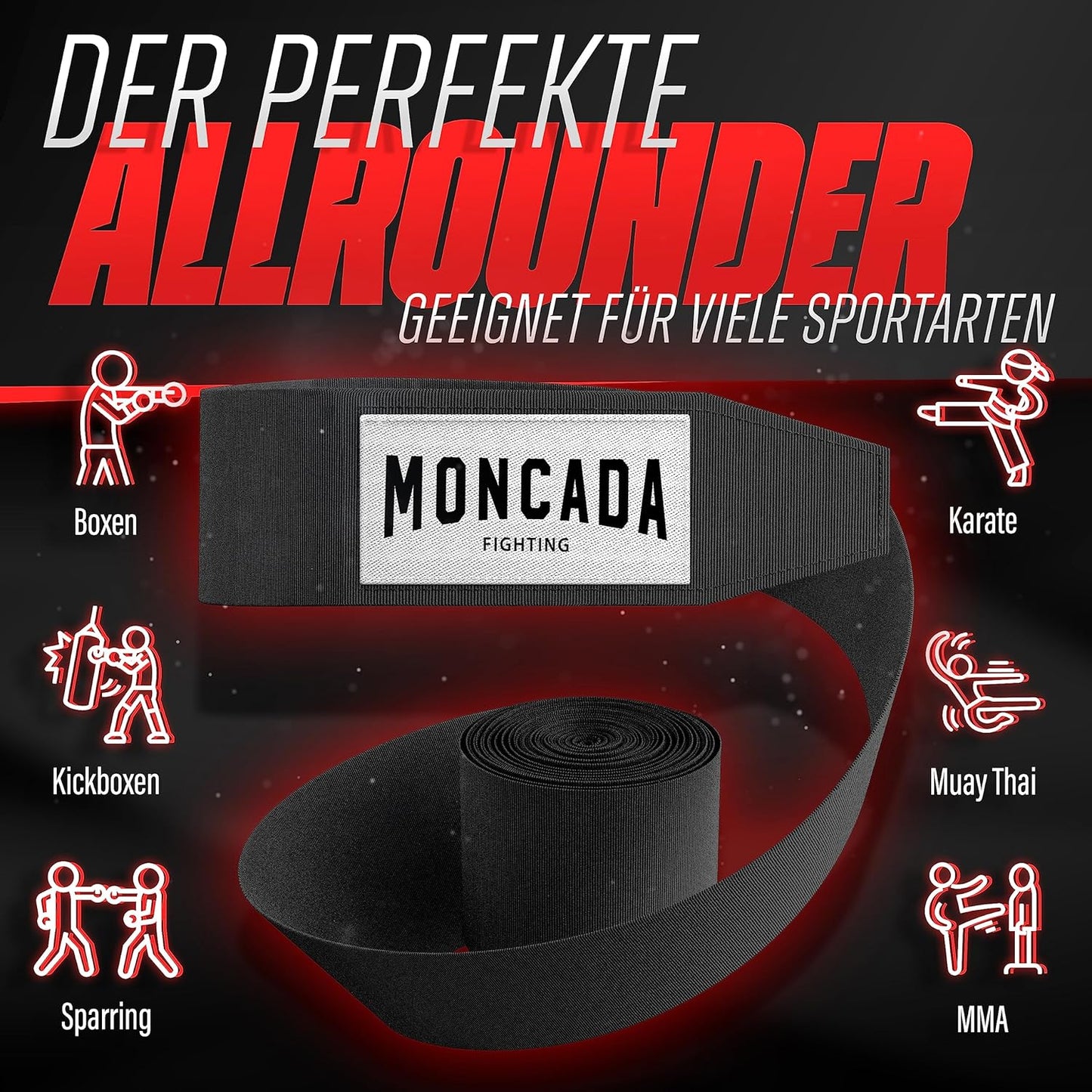Moncada Fighting - Bandage de boxe - 4m - Noir