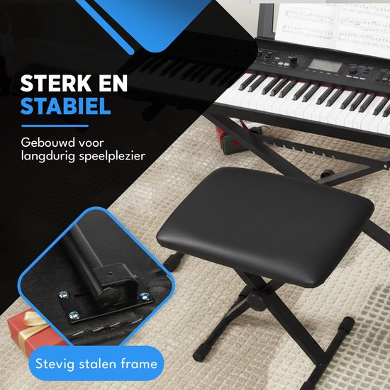 Finesse Piano Stool - pliable - réglable en hauteur - avec coussin - banc de piano - chaise de piano - noir