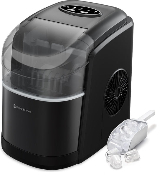 Machine à glaçons  avec pelle à glace- KitchenBrothers - Fonction autonettoyante - - 1.6L - 8 min. - 12kg/24h - Noir