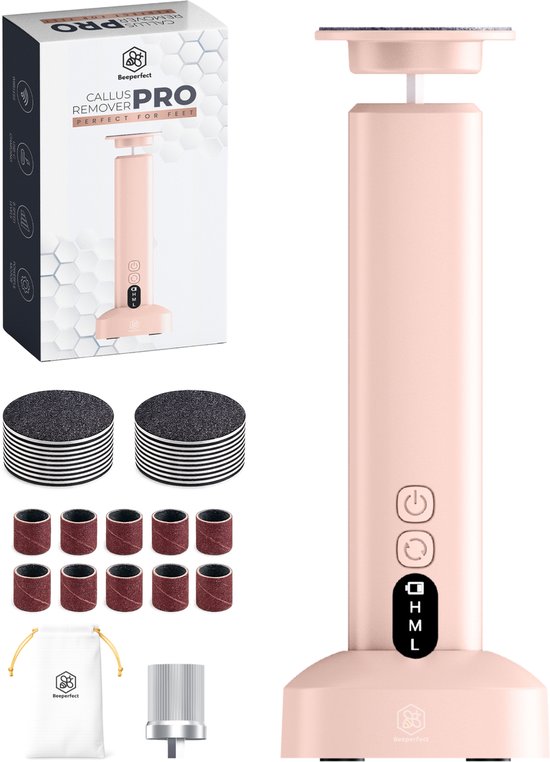 Beeperfect® Appareil électrique pour éliminer les callosités Pro - Lime pour les pieds - Lime à callosités - 60 disques anti-callosités et 20 rouleaux abrasifs - Avec station de recharge