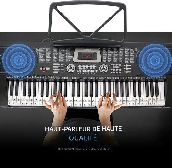 Piano à clavier avec support Finesse, 61 touches, Modèle Chicago, Noir