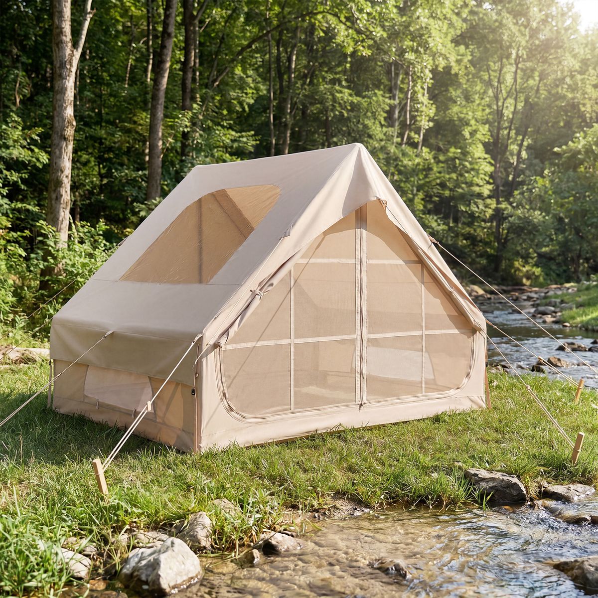 Tente de camping gonflable Coast - 4 personnes - 2 portes et lucarne - kaki - 295 x 205 x 200 cm