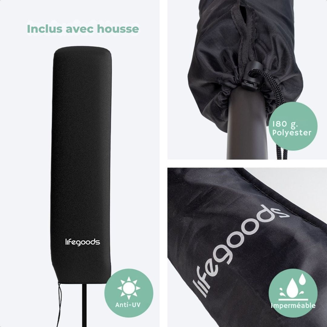 Parasol double LifeGoods- 270x460cm - jusqu'à 15 personnes - imperméable - avec housse - Taupe