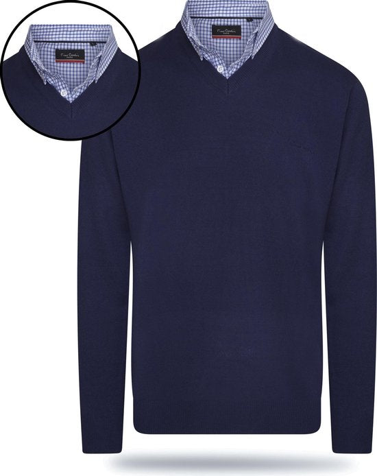 Pierre Cardin - Chandails Hommes Pull Mock - Bleu - Taille XXL