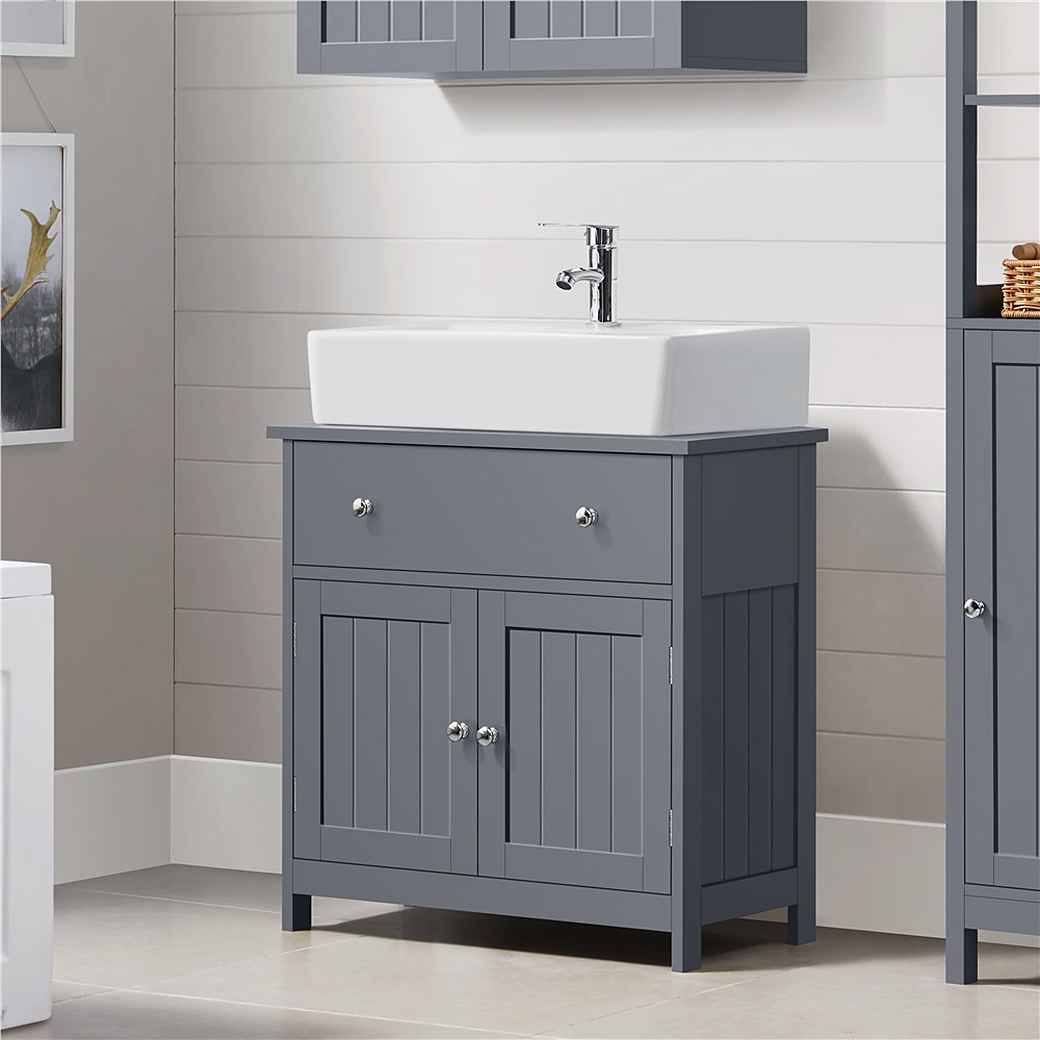 Meuble sous-lavabo - Tiroir - 2 portes - MDF - 60 x 30 x 60 cm - Gris foncé