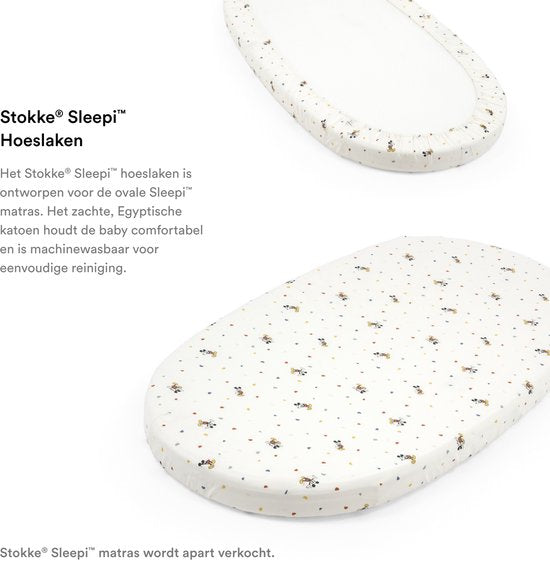 Drap-housse Stokke Sleepi, Mickey Celebration - des draps doux pour de beaux rêves - conçu pour le berceau/lit Stokke Sleepi - 100 % coton fin percale - lavable