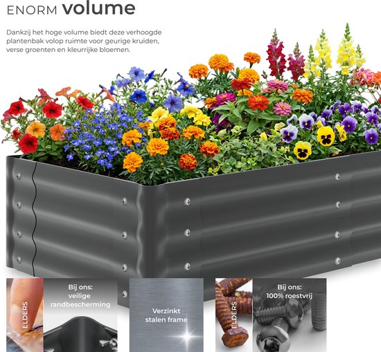 Jardinière surélevée tectake® - 120 x 60 x 30 cm - 200 L - Jardinières d'extérieur - Bac de culture - Bac potager - Acier galvanisé - Fond ouvert - Jardin d'herbes aromatiques - Bac de jardin - Ergonomique