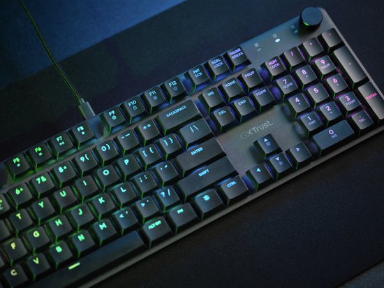 Trust GXT 866 Torix - Clavier gaming mécanique - RGB complet - Commutateurs blancs - PC/PS5 - Qwerty US - Noir