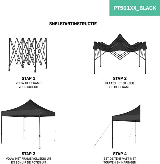 VONROC Party Tent - 3x3 m - Premium easy-up Party Tent - Modular Design - Pliable - Imperméable - Structure en acier - 50+ UV Protection - Sac de rangement inclus - Noir