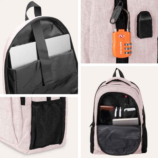 TRVLMORE Sac à dos à vie - Sac à dos avec compartiment pour ordinateur portable de 15,6 pouces - Cartable - Résistant aux éclaboussures - Hommes et femmes - Garçons et filles - 28L - Rose