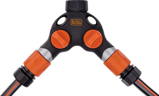 BLACK+DECKER Pièce de robinetterie - Connecteur 3/4 pouce - Stop eau - Séparateur 2 voies - Noir/Orange