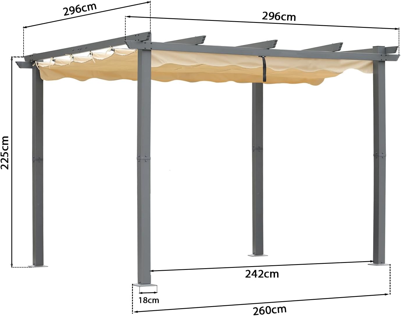 Pergola de terrasse Angel Living en aluminium avec toit rétractable - 3 x 4 m - Beige