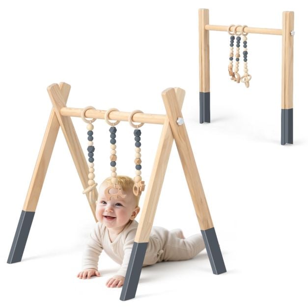 Coast : gym pour bébé en bois – 3 jouets suspendus – 60 x 44 x 60 cm – Vert, gris et rose