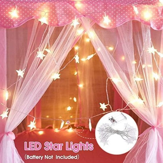 Château de princesse 55" x 53" - Tente de jeu - Salle de jeux pour filles - Salle de jeux pour enfants - Jeux d'intérieur et d'extérieur - Rose - Livrée avec éclairage LED