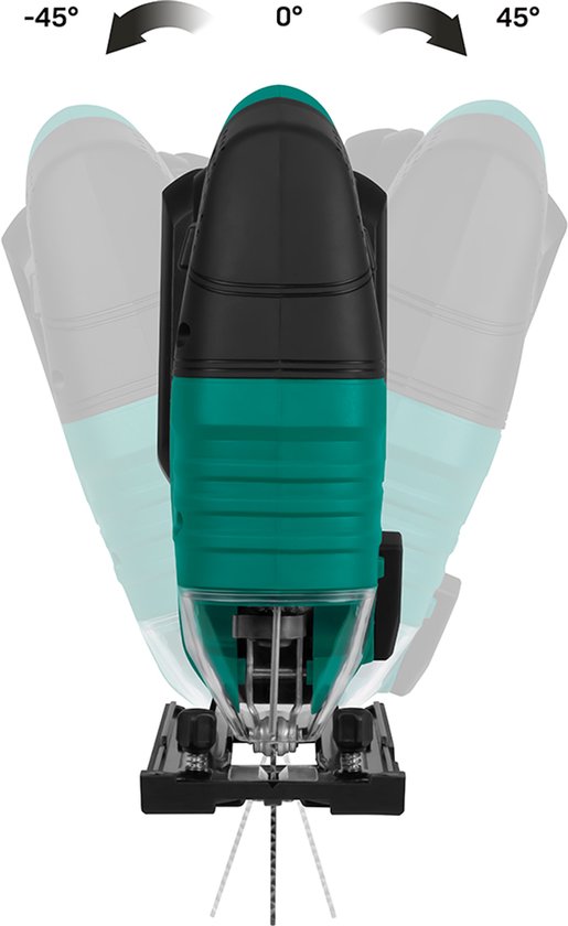 VONROC Accu Jigsaw 20V - 4 positions du balancier - Angle de coupe réglable de -45° à 45° - Lampe de travail LED - Fonction d'aspiration et de soufflage - 3 lames de scie incluses - Batterie et chargeur inclus