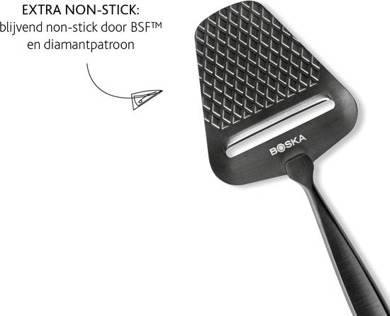 Boska Trancheur de fromage Monaco+ foncé - Trancheur de fromage design - Trancheur de fromage à pâte dure - Trancheur de fromage foncé - acier inoxydable - Trancheur de fromage lavable au lave-vaisselle - Conseil cadeau - Ustensiles de cuisine - Accessoir