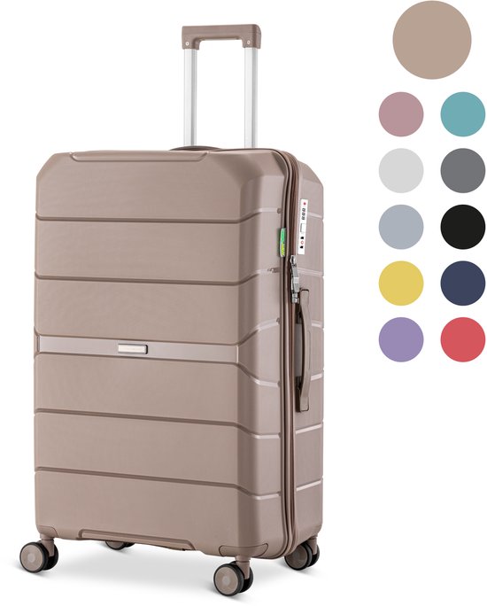 SKYCASES Urban Adventurer - Grande valise de voyage - Serrure à chiffres - 49x30x75cm - 110L - Valise de voyage avec serrure de valise - Roues pivotantes - Champagne V2