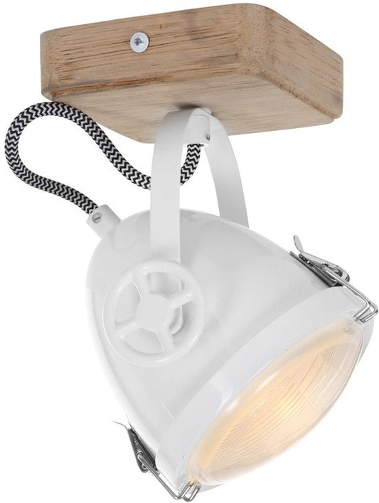 Spot de plafond Michelle Blanc - Orientable et inclinable - Bois et métal - Mexlite - 20 cm de hauteur, 11 cm de diamètre