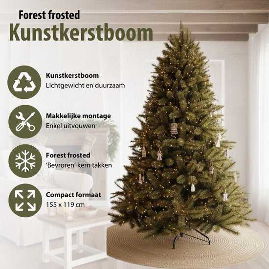 Sapin de Noël Triumph Tree Forest Frosted H 155 cm - Décoration de Noël d'intérieur avec des aiguilles givrées - Sapin artificiel rond avec structure emboîtable et système de fixation par clic - Ø 119 cm - Vert