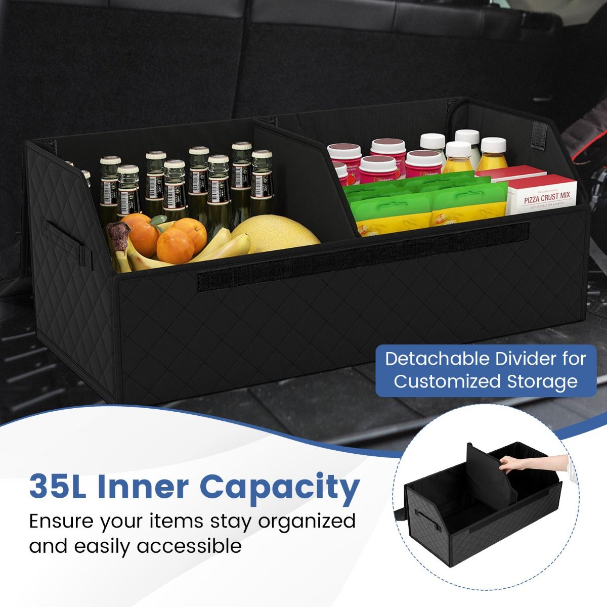 Organiseur de coffre pliable Coast - Avec couvercle - Compartiments modulables - Noir 30 x 69 x 27,5 cm