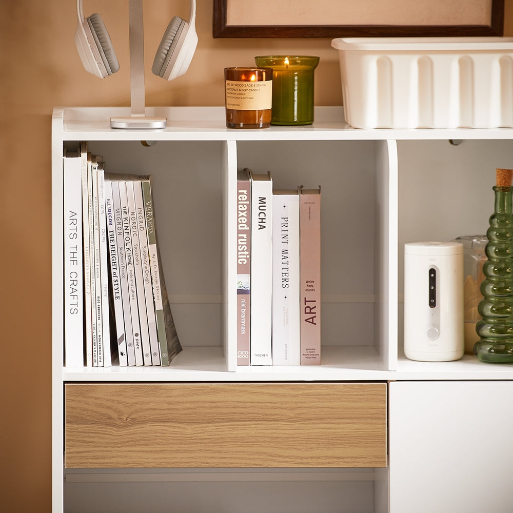 SoBuy STR11-WN bibliothèque blanche compacte avec tiroir et rangement, 72 x 30 x 110 cm