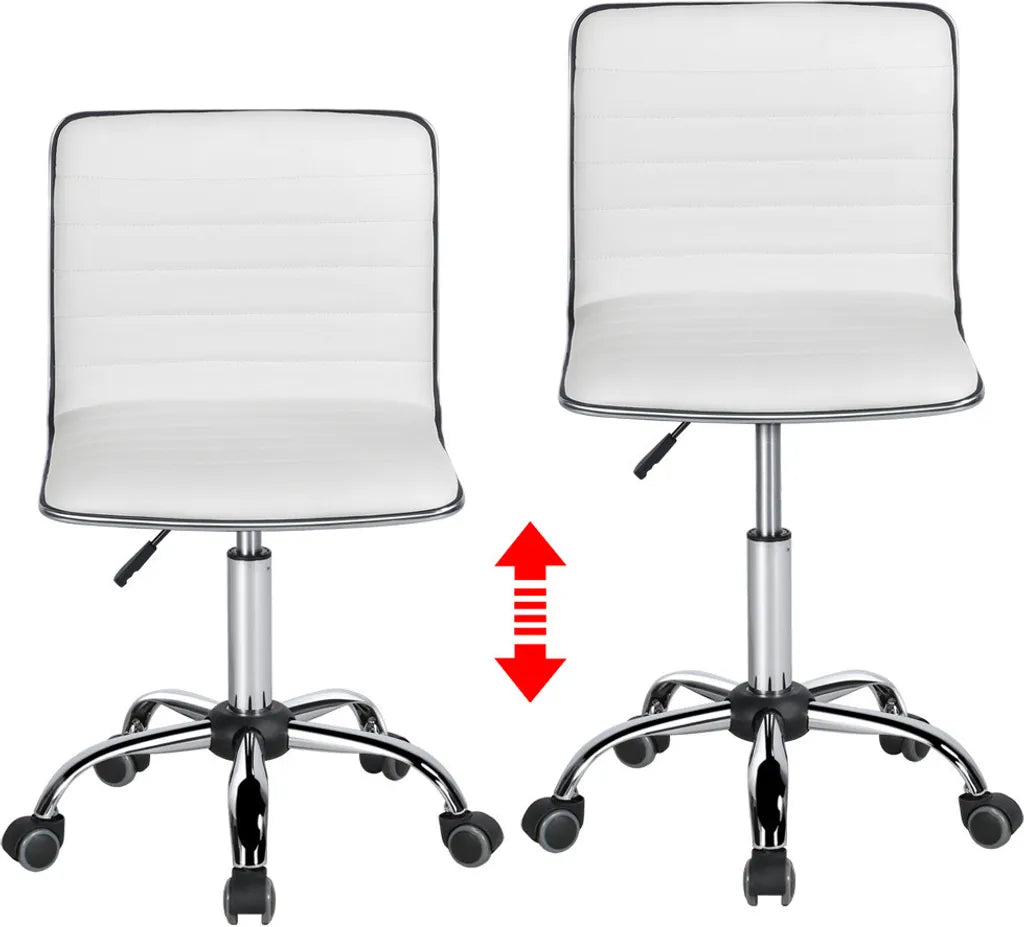 Chaise de bureau Yaheetech sans accoudoirs 48,5 x 48,5 x 78,5-93 cm - Blanche - Chaise pivotante réglable avec roulettes