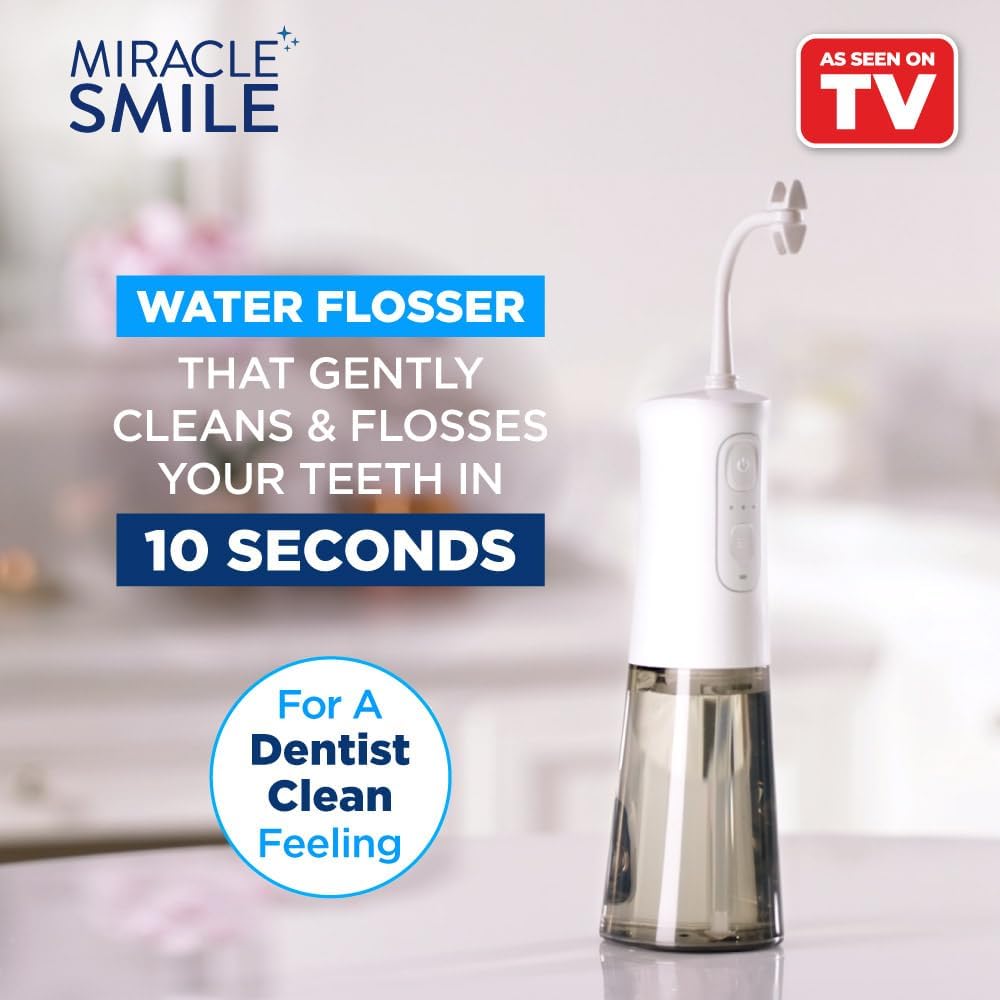 Hydropulseur Ontel Miracle Smile - Hydropulseur sans fil avec tête en forme de H - 4 jets d'eau - 3 niveaux de pression - Rechargeable par USB